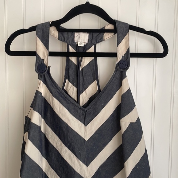Anthropologie Postmark Chevron Endpoint Dress Halter Jumper Linen Cotton Size 6 - Picture 2 of 15